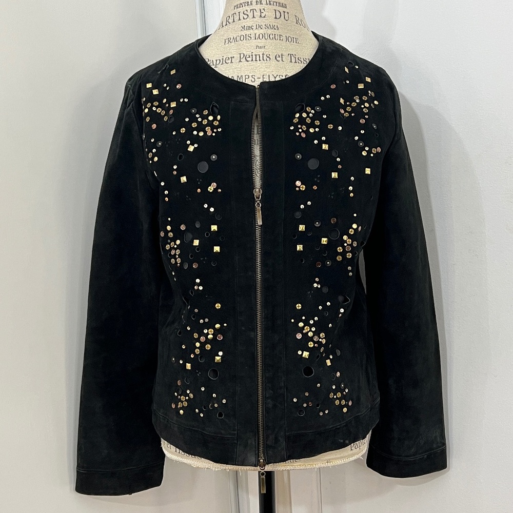 VINTAGE Bob Mackie Suede Jacket studded with beautiful decoration Size XL